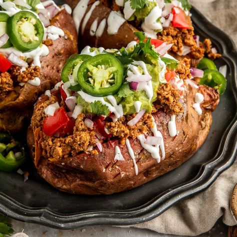 Taco Stuffed Sweet Potato, Tiktok Cucumber, Steak Burrito Bowl, Steak Burrito, Bell Pepper Salad, Protein Veggies, Ground Turkey Tacos, Sweet Potatoes Recipe, Pepper Salad