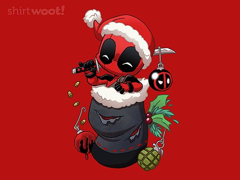 Christmas Deadpool, Deadpool Christmas, Superhero Christmas, Cactus Paintings, Day Of The Shirt, Christmas Painting, Animated Christmas, Christmas Paintings, A Mermaid