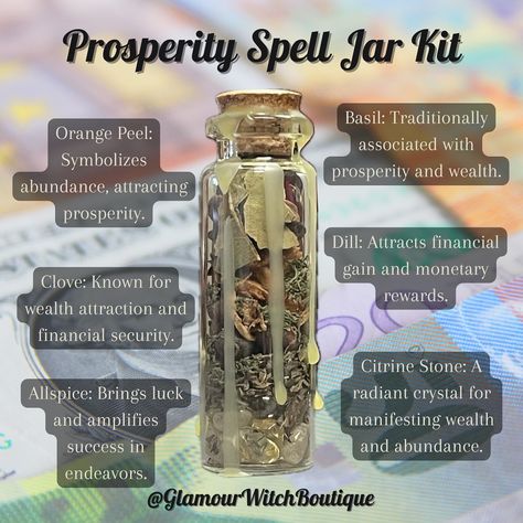 Spell jars are an easy spell to do, and can be packed with intention and meaning. What else would you add to this spell jar? #glamourwitchboutique #prosperityspell #spelljars #metaphysicalboutique Fortune Spell Jar, Sweetener Jar Spell, Spell Jar For Success, Success Spell Jar, Glamour Witch, Money Candle Spell, Forest Crafts, Prosperity Spell, Beauty Spells