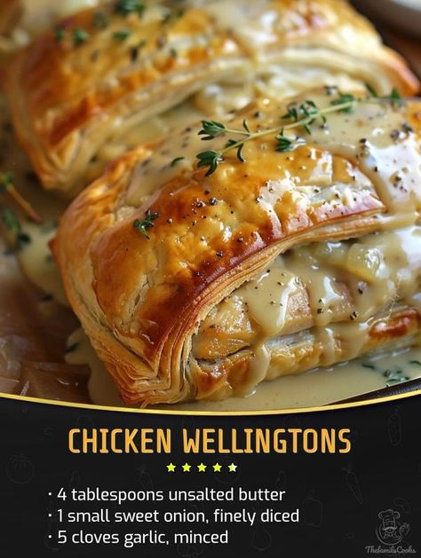 Easy and tasty recipes | Chicken Wellingtons | Facebook Chicken Wellington Puff Pastries, Chicken Wellington Recipe, Chicken Wellington, Chicken Base, Chicken Meals, Puff Pastry Sheets, Family Cookbook, Fresh Broccoli, Homemade Recipe