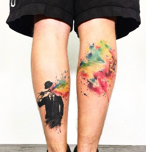 Watercolour Tattoo Men, Tato 3d, Yakuza Tattoo, Kunst Tattoos, Epic Tattoo, Skeleton Hand Tattoo, Leg Tattoo Men, Leg Sleeve Tattoo, Incredible Tattoos