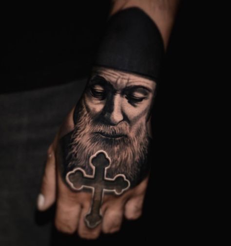 Blk and Gry St Charbel Tattoo, San Charbel, Saint Charbel, Nikko Hurtado, St Charbel, Back Tats, New Tattoo Designs, Arm Tattoos, Nikko