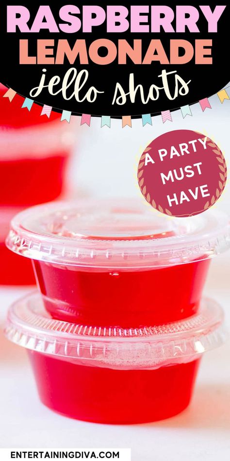 Raspberry Lemonade Jello Shots (a Party Must-have) | Recipes Raspberry Jello Shots Recipes, Sugar Free Jello Shots, Pink Lemonade Jello Shots, Raspberry Jello Shots, Summer Jello Shots, Rasberry Lemonade, Strawberry Margarita Jello Shots, Lemonade Jello Shots, Jello Shots Vodka