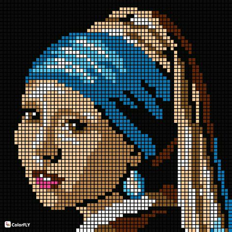 Mona Lisa Cross Stitch, Pixel Art Famous Painting, Pixel Art Mona Lisa, Hama Art, Modele Pixel Art, Girl With A Pearl Earring, Beaded Flowers Patterns, Stitch Jewelry, Pixel Art Tutorial