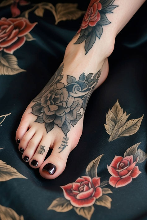 #roses #tattoo #feet #footfetish #foot #color Tattoo Mixed Styles, Inner Foot Tattoo, Tattoo Feet Women, Feet Tattoos For Women Beautiful, Feet Tattoos For Women, Heel Tattoo, Heel Tattoos, Traditional Tattoo Woman, Classy Tattoos For Women