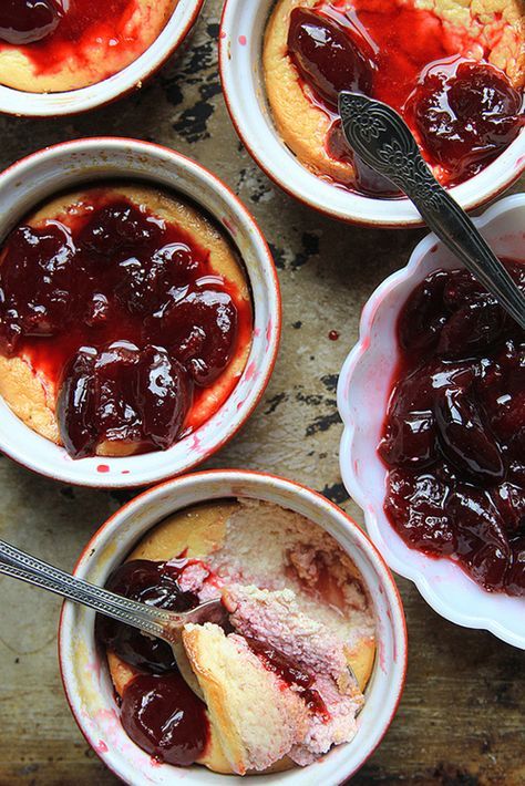 Baked Ricotta with Orange Blossom Cherry Sauce Recipe. You had me at Orange Blossom Cherry Sauce ... Cherry Sauce Recipe, Sour Cherry Recipes, Mediterranean Desserts, Baked Ricotta, Cherry Sauce, Blossom Cherry, Ricotta Recipes, Healthy Sweet Snacks, Cherry Desserts