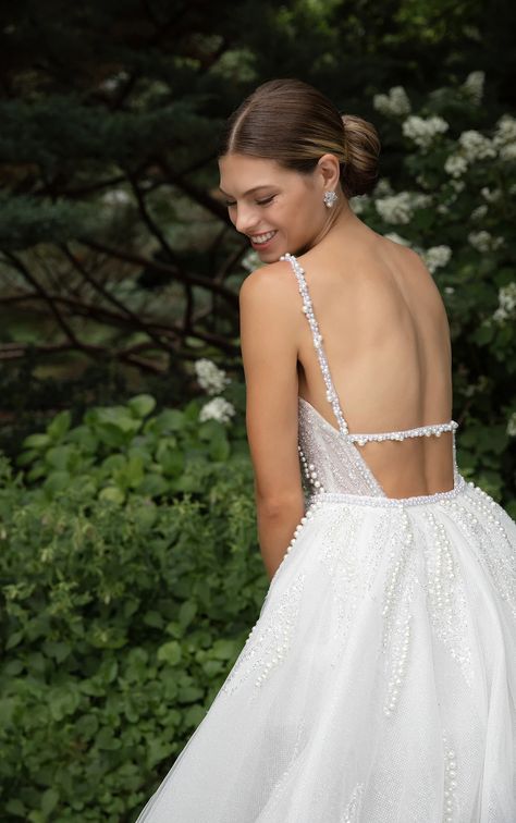 Wedding Dresses Pearl Straps, Pearl Encrusted Wedding Dress, Spaghetti Wedding Dress, Wedding Dress With Spaghetti Straps, City Hall Wedding Dress, Pearl Straps, Money Wedding, Bridal Wardrobe, Second Wedding Dresses