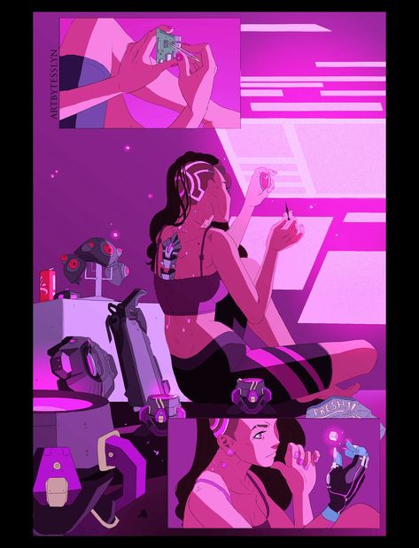 Gamer Girl Room, Pink Kawaii Aesthetic, Pink Cute Aesthetic, Aesthetic Decor Ideas, Full Illustration, Sombra Overwatch, Overwatch Wallpapers, Overwatch Funny, Overwatch Comic