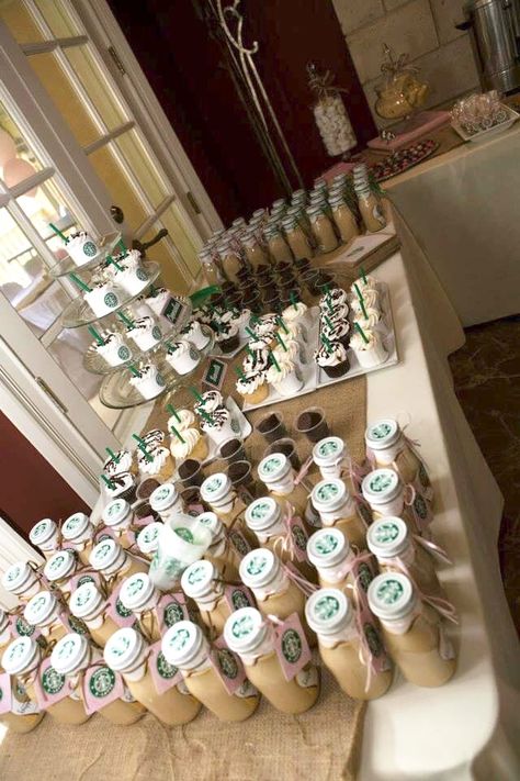 Starbucks Themed Bridal Shower Ideas, Starbucks Bridal Shower Theme, Coffee Themed Decorations, Coffee Themed Gender Reveal, Iced Coffee Bar Baby Shower Ideas, Coffee Shop Themed Party, Coffee Theme Gender Reveal, Coffee Themed Party Decorations, Starbucks Baby Shower Ideas