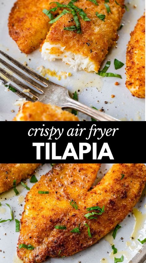 Air Fryer Recipes Tilapia, Tilapia Air Fryer Recipes Panko, Talipa Fish Recipes Dinners, Crispy Air Fryer Tilapia, Tilapia Recipes Air Fryer Oven, Easy Tilapia Recipes Air Fryer, Fish In Air Fryer Tilapia, Tilipa Recipes Easy Air Fryer, Breaded Talipa Recipes Air Fryer