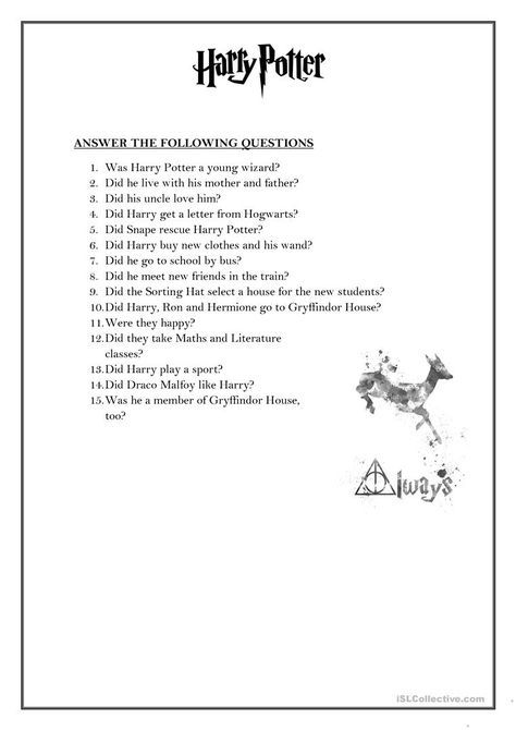 SIMPLE PAST TENSE - Harry Potter worksheet - Free ESL printable worksheets made by teachers Harry Potter English, Harry Potter Lessons, Conjunctions Worksheet, Harry Potter Activities, Printable House, House Quiz, Harry Potter Quizzes, Simple Past, Harry Potter Harry