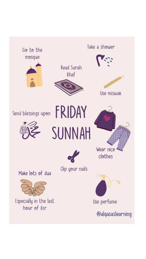 Friday sunnah To do‘s Friday Sunnah, Islam Quotes About Life, Short Islamic Quotes, Ayat Quran, Pray Quotes, Love In Islam, Get My Life Together, Islamic Quotes Wallpaper, Muslim Book