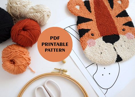 Tiger Template, Pattern Punch Needle, Punch Needle Pattern, Crochet Lion, Diy Textiles, Pattern Printable, Crochet Panda, Punch Needle Patterns, Punch Needle Embroidery