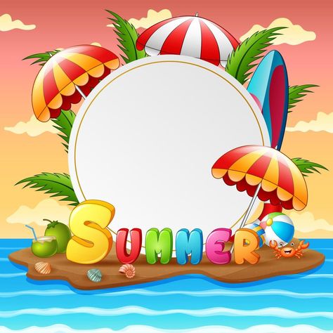 Border template with summer holidays composition on island Happy Summer Vacation Images, Summer Vacation Stickers, Summer Holidays Homework Cover Page, Summer Border Design, Summer Vacation Drawing, Happy Summer Holidays, Poster Design Kids, Summer Border, Carnicerias Ideas