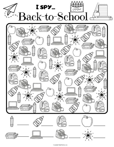 Back To School I Spy Printable, I Spy Back To School Printable, I Spy Activities For Kids, School Supplies Activities For Kids, My School Worksheets For Kids, Back To School Activities For Kids, At School Worksheets, School Objects Activities, I Spy Back To School