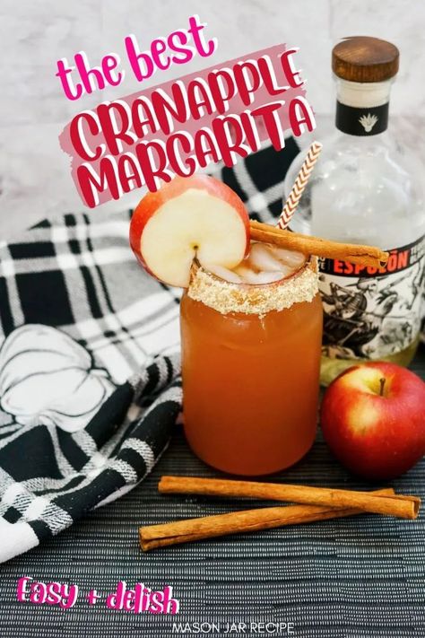 Cran Apple Margarita, Cranberry Apple Cider Margarita, Apple Cider Cranberry Margarita, Mason Jar Margaritas, Cranberry Apple Margarita, Cranapple Cocktail, Fall Margarita Pitcher, Fall Margarita Recipe, Apple Drinks Alcohol