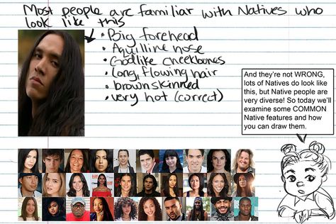 How To Draw Native People, How To Draw Ethnic Features, How To Draw Different Ethnicities, Drawing Ethnicities, How To Draw Asian Features, Native American Reference, Native American Oc, Character Tips, Face References