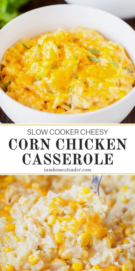 Corn Chicken Casserole, Cream Corn Crockpot, Chicken Corn Casserole, Weekday Dinner Ideas, Slow Cooker Corn Casserole, January Meals, Slow Cooker Corn, Slow Cooker Chicken Casserole, Weekday Recipes