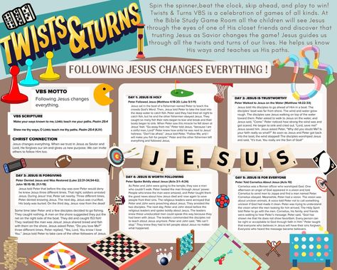 Twists And Turns Vbs, Jesus Games, Board Game Themes, Bible Journaling Printables, Vbs 2023, Children's Church Crafts, Vbs Themes, Holiday Club, Dress Up Day