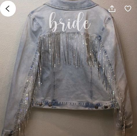 Bride Denim Jacket, Bride Jean Jacket, Fringe Denim Jacket, Bedazzled Jeans, Light Wash Denim Jacket, Rhinestone Fringe, Painted Jacket, Bridal Jacket, Bachelorette Trip