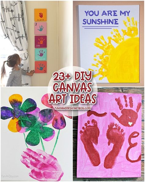 Make lasting memories with your children with these creative canvas painting ideas kids can make with handprints and footprints. Mothers Day Canvas Painting Ideas Preschool, Handprint Canvas Art Children, Kids Handprint Art Canvas, Toddler Painting Ideas On Canvas, Canvas Painting For Toddlers, Toddler Canvas Painting Ideas, Kid Canvas Painting Ideas, Canvas Painting Ideas Kids, Handprint Painting Ideas