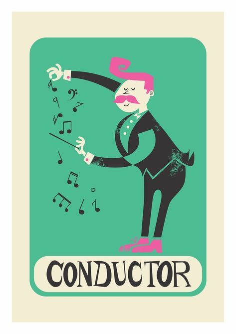 Musician Graduation Gift Print, Green Home Decor, Fun Music Gift Illustration, Add Your Favourite Colors Conductor Illustration, Music Conductor, Orchestra Conductor, Fun Music, Colors Schemes, Artwork Poster, Retro Illustration, Mid Century Style, Cute Gift