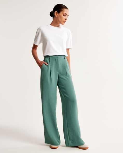 Women's Premium Crepe Tailored Ultra Wide-Leg Pant | Women's Bottoms | Abercrombie.com Wide Leg Pants Outfit, Orange You Glad, Women's Bottoms, American Clothing, High Rise Pants, Crepe Fabric, Pants Outfit, Simple Outfits, American Apparel