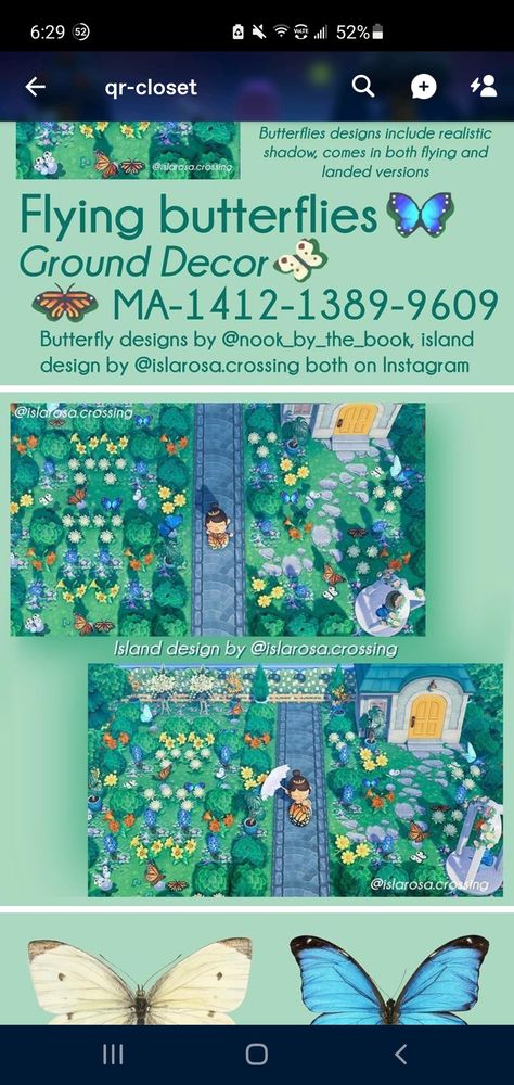 Acnh Butterfly, Acnh Custom Design, Codes Acnh, Butterfly Cutout, Design Butterfly, Acnh Codes, Butterfly Theme, Island Design, Animal Crossing Qr