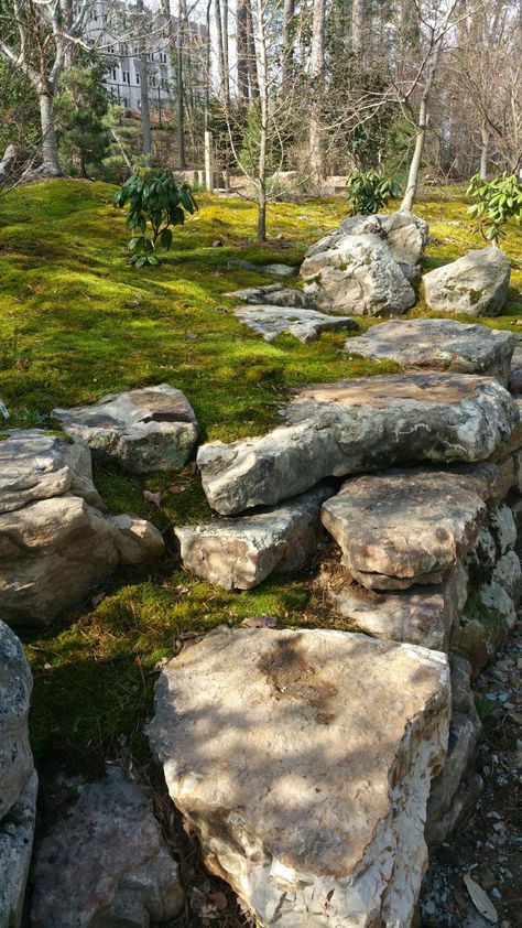 Boulder wall Landscape Around Patio Backyard, Thunderclan Camp, Vermont Gardening, Front Yard With Porch, Home Landscape Ideas, Porch Landscape, Landscaping Around Patio, Backyard Hill Landscaping, Boulder Wall