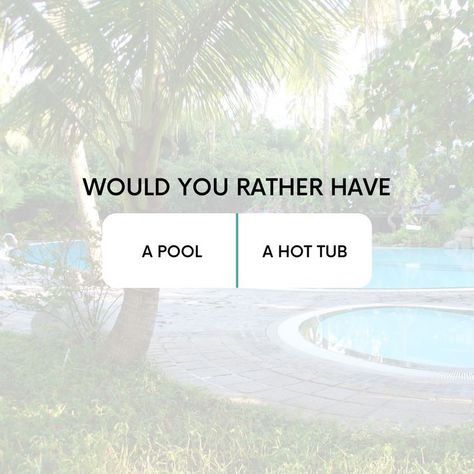 Would you rather have a pool or a hot tub? 🌊🛁 This is the ultimate summer dilemma! Whether you’re dreaming of cooling off on hot days or soaking under the stars, both options can transform your backyard into a personal paradise. Pools offer endless fun for family and friends, perfect for those sunny Halifax days. Imagine hosting pool parties, enjoying refreshing swims, and creating unforgettable memories! ☀️🏖️ On the other hand, hot tubs provide a cozy retreat for relaxation and unwinding aft... Real Estate This Or That Post, Real Estate New Year Post, Wednesday Real Estate Post, Friday Real Estate Post, Realtor Posts Social Media, Realtor Facebook Posts, Real Estate Vision Board, Real Estate Marketing Quotes, Real Estate Slogans