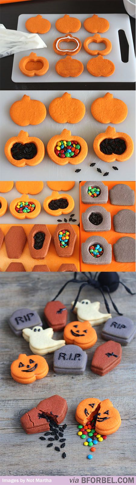 Break-Open Halloween Cookies Piñata Cookies, Snack Halloween, Halloween Biscuits, Postres Halloween, Recetas Halloween, Halloween Fruit, Biscuits Cookies, Cupcakes Decorados, Halloween Baking