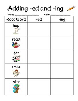 This phonics worksheet is a great review for students after they have learned the rules about adding -ed and -ing to words. This is a great assessment tool. Ed Endings, Ing Words, 2nd Grade Activities, Base Words, English Home, Root Words, Assessment Tools, Phonics Worksheets, School Worksheets