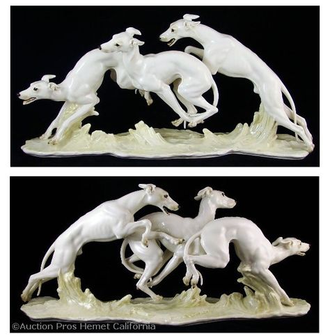 My favorite in my cabinet - Running Whippets by Hutschenreuther from the 1930's. Movement and work on this porcelain is incredible! Borzoi Running, Sighthound Tattoo, Whippet Running, Greyhounds Running, Greyhound Sculpture, Greyhound Statues, Sight Hounds, Dog Running, Greyhound Art