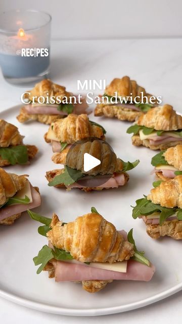 Recipes on Instagram: "These Mini Croissant Sandwiches are the cutest bite-sized snacks 🥐 & they’re incredibly easy to make.

-1 package puff pastry
-egg wash (1 egg, 1 egg yolk, 1 tbsp. water)
-Dijon mustard
-sliced ham
-cheese of choice
-arugula

#minicroissantsandwiches #mini #croissants #sandwiches #appetizers #easyrecipes" Mini Ham And Cheese Croissants, Mini Croissant Sandwiches Appetizers, Mini Croissant Sandwiches, Croissant Ham And Cheese, Croissant Appetizers, Mini Sandwiches For Parties, Croissants Sandwiches, Sandwiches Appetizers, Croissant Sandwiches