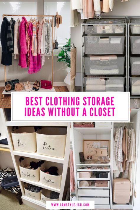 BEST CLOTHING STORAGE IDEAS WITHOUT A CLOSET Open Storage Wardrobe, Open Closet Ideas For Small Spaces Bedrooms, Diy Clothes Storage Bedrooms, Closetless Clothing Storage, Free Standing Closet Ideas Small Spaces, Organize Clothes Without Closet, Storage For Clothes Bedroom, No Closet Organization Ideas, Making Closet Space In Small Bedroom