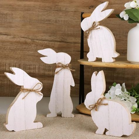 Treory Easter Decorations for the Home: 4 pcs Easter Bunny Natural Wooden Table Centerpiece Signs Easter Decor Rustic Freestanding Tabletop for Home Tiered Tray Decor Farmhouse Decor for Easter Gifts 3ad #easter #decor