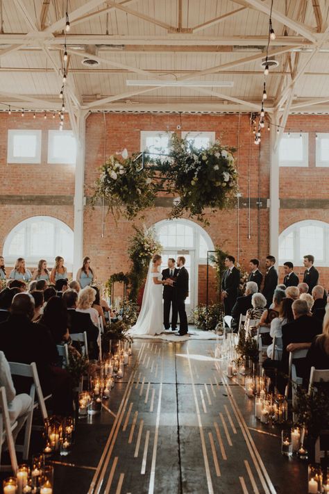 Wedding Ceremony Backdrop Brick Wall, Brick Venue Wedding, Broadview Hotel Wedding, Brick Building Wedding, White Brick Wedding, Exposed Brick Wedding, Wedding Cake Backdrop, Brick Wedding Venue, Loft Wedding Ceremony