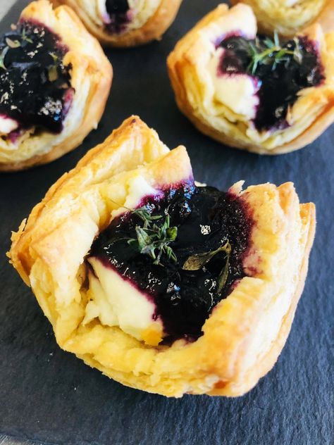 Blueberry and Goat Cheese Bites - Cooks Well With Others Goat Cheese Bites, Blueberry Goat Cheese, Recipes For Easter, Goat Cheese Appetizer, Easter Appetizers, Cheese Puff Pastry, Goat Cheese Recipes, Party Platter, Baked Cheese