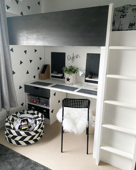 Ikea Stuva Loft Bed Hack, Smastad Loft Bed Hack, Smastad Loft Bed, Ikea Stuva Loft Bed, Smastad Ikea Hack Bed, Ikea Stuva Bed, Boys Monochrome Bedroom, Stuva Loft Bed, Ikea Loft Bed