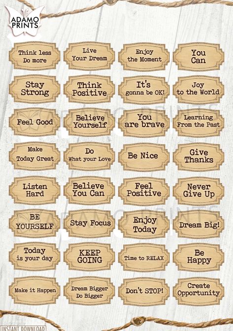 "Set of 4 Inspiration Phrases & Words Badges varying in color and styles for decorating your journal, scrapbook kit, cards, tags & embellishments. YOU WILL RECEIVE: o 4 printable pages (8.5\" x 11\" paper 300 dpi) o JPG&PDF file formats for easy printing o No Watermark on JPG&PDF file PURCHASE & DOWNLOAD Link will be made available instantly after payment on your Etsy download page. Follow Etsy guide here https://www.etsy.com/help/article/3949 Refunds, Cancellations and excha Journal Kit Printable, Gratis Printables, Sticker Design Inspiration, Word Collage, Digital Inspiration, Scrapbook Quotes, Printable Ephemera, Free Vintage Printables, Diy Journal Books