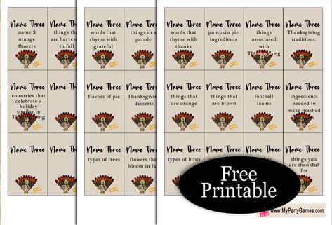 Free Printable Five-Second Thanksgiving Game Thanksgiving 5 Second Game, Free Printable Thanksgiving Taboo, Free Printable Thanksgiving Games, Scavenger Hunt Games For Kids, Kids Charades, Thanksgiving Scattergories, Printable Thanksgiving Games, Thanksgiving Questions, Taboo Cards