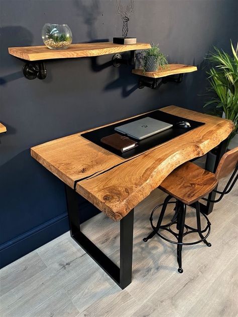 Live Edge Resin, Rustic Office Desk, Industrial Office Desk, Live Edge Desk, Rustic Office, Rustic Desk, Industrial Desk, Home Office Setup, Executive Desk