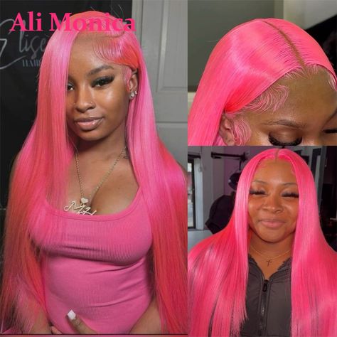 Hot Pink Wig, Wig Straight, Lace Frontal Wigs, 613 Blonde, Pink Wig, Human Wigs, Lace Front Human Hair, Wigs For Women, Human Hair Wig