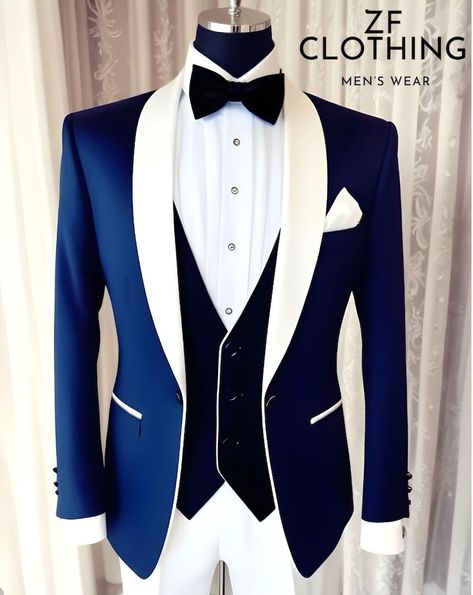 White And Blue Tuxedo Wedding, Wedding Coat Suit, White And Blue Suit, Blue Wedding Suit Groom, Men Suits Blue, Suits Party Wear, White Wedding Suit, White Tux, Suits Groom