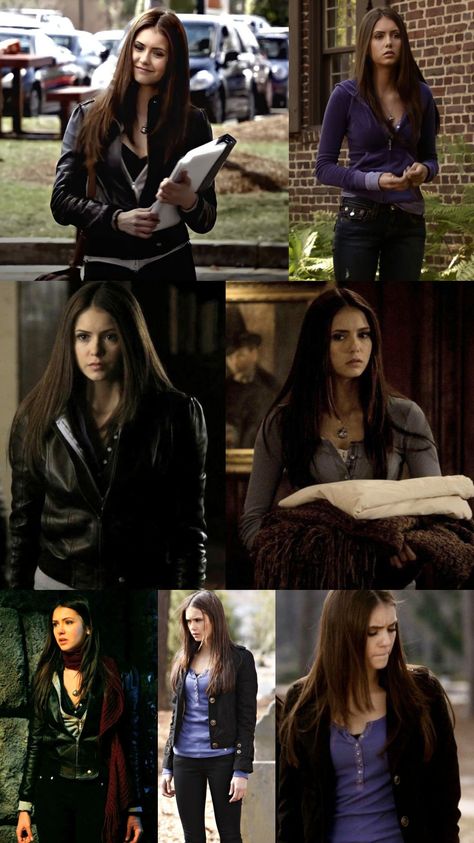 Elena Gilbert Leather Jacket, Elana Outfit, Elena Gilbert Outfits Halloween, Elena Gilbert Body Type, Vampire Diaries Aesthetic Outfits, Vampire Diaries Elena Outfits, Elena Gilbert Costume, Elena Gilbert Inspired Outfits, The Vampire Diaries Outfits