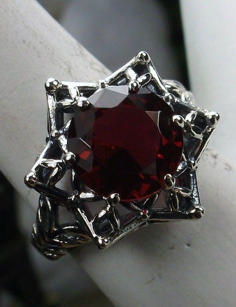 Ruby Ring/ Solid Sterling Silver/ 4ct Round Simulated Red Ruby, Star Design, Gothic Jewelry [Custom Made]Design#121 Gothic Design, Gothic Rings, Sterling Silver Filigree, Star Ring, Lovely Ring, Filigree Ring, Ruby Gemstone, Red Ruby, Engraved Items