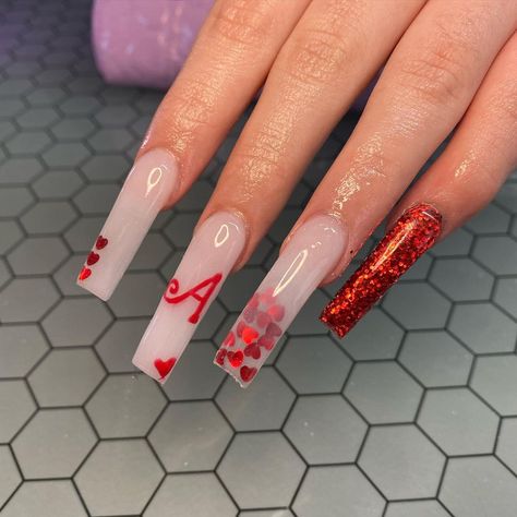 Beige Valentines Nails, Valentines Day Nails Encapsulated Hearts, Valentines Day Nails Baddie, Valentines Day Nails With Initials, Valentines Day Nails Acrylic Long, Valentines Acrylic Nails, Nail Collage, Acrylic Nail Colors, Valentines Day Nails Acrylic