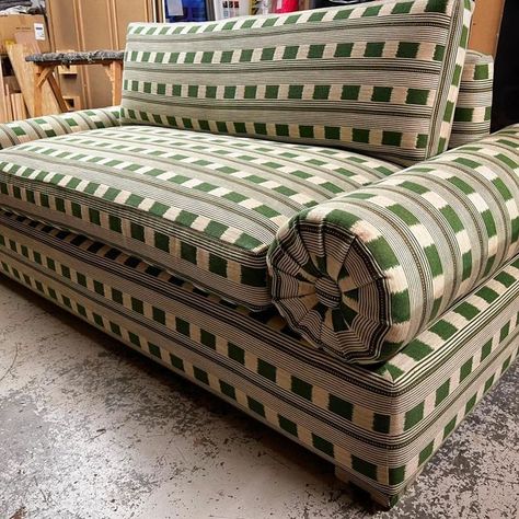 Interior Designer London/Lewes on Instagram: "We are very excited to see our Bolster sofa in this gorgeous green @christopherfarrcloth ✅👌🏼 (snapshot from the workshop) #BolsterSofa #BespokeAndFound #green #christopherfarrcloth #lostandfound #bolster #sofa #handmade #madeintheuk #customdesign #furnituredesign #bespokeupholstery" Classic Sofa Styles, Sofa Styles, Latest Sofa Designs, Sofa Handmade, Sofa Sets, Cotton Throw Blanket, Beautiful Sofas, Classic Sofa, Furniture Inspiration