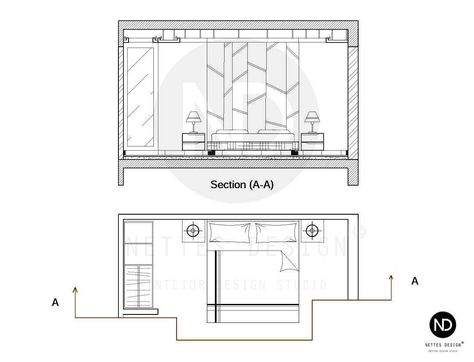 Autocad Section Interior Design, Bedroom Section Drawing Interior Design, Autocad Interior Design, Elevation Drawing Interior, Interior Design Bedroom Drawing, Living Room Elevation Drawing, Interior Details Drawing, Wall Elevation Design Interiors, Interior Design Section