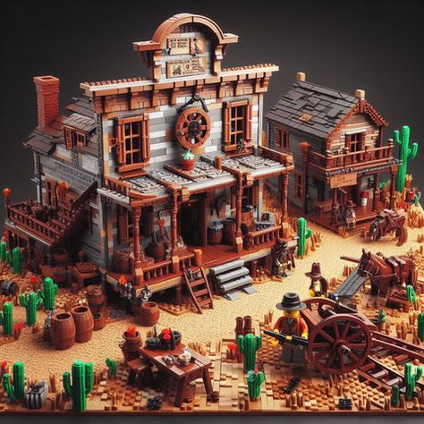 55 AI ideas for Lego MOCs Wild West Adventure – How to build it Lego Western Moc, Lego Mural, Lego Western, Wild West Town, Mural Art Design, West Town, Lego Mocs, Lego Creative, Lego Bricks